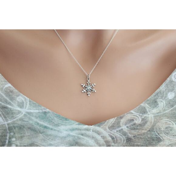 Sterling Silver Snowflake Charm with Wire And Granulation Necklace - Picture 2 of 4